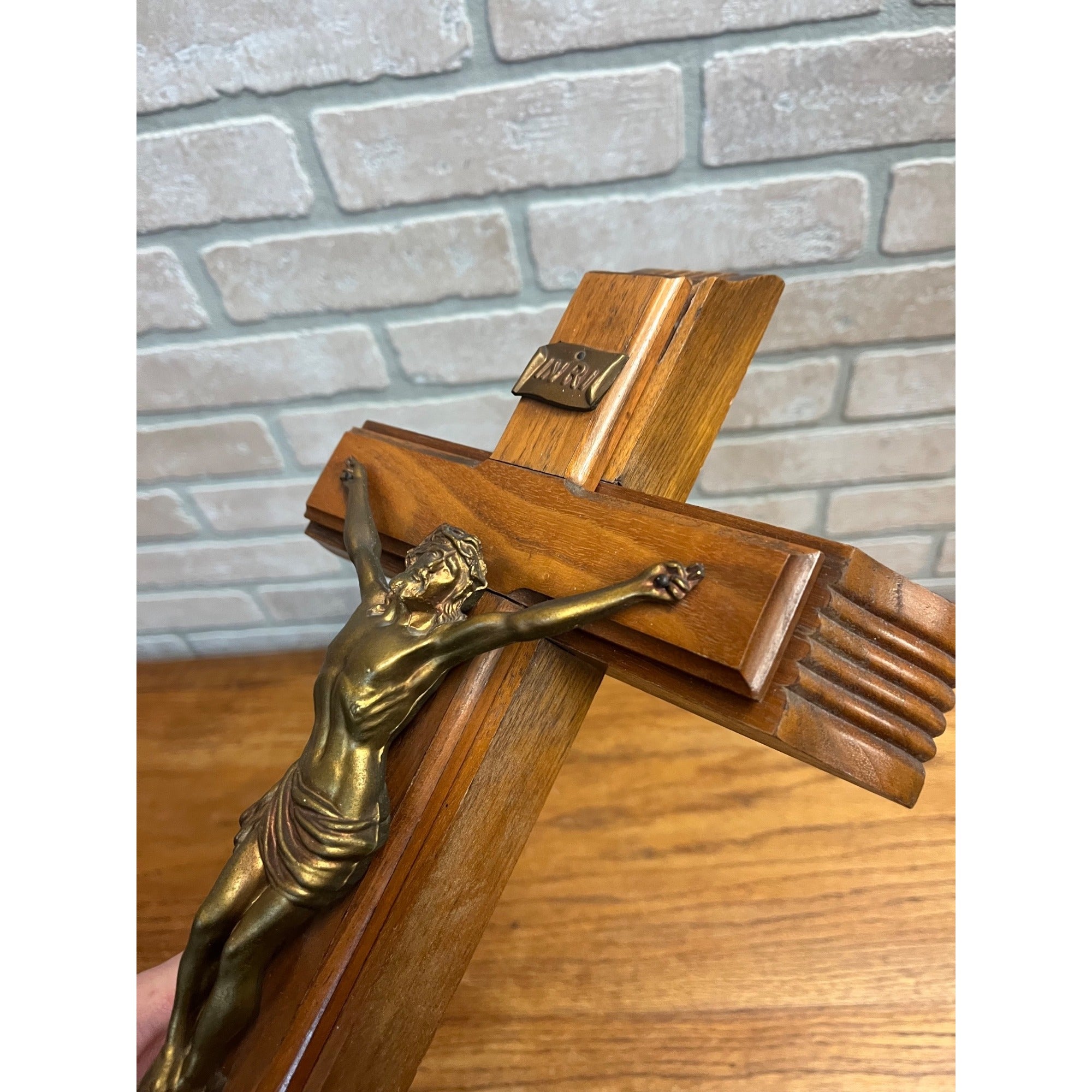 Vintage Last Rights Crucifix w/ Candles & Holy Water Bottle Sliding Box Wood 13"