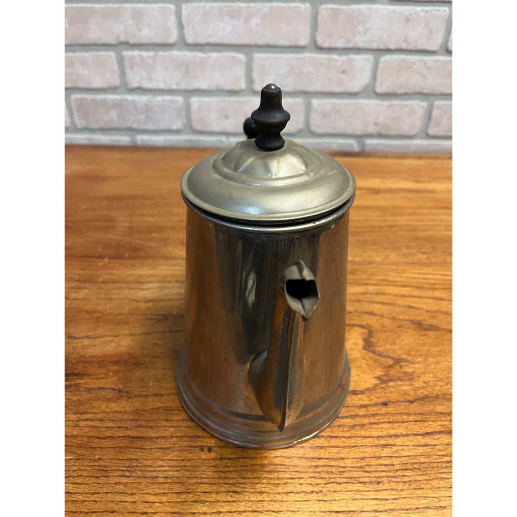 Antique Nickel Plated Copper Tea Coffee Pot w/ Wood Handles Primitive Farmhouse