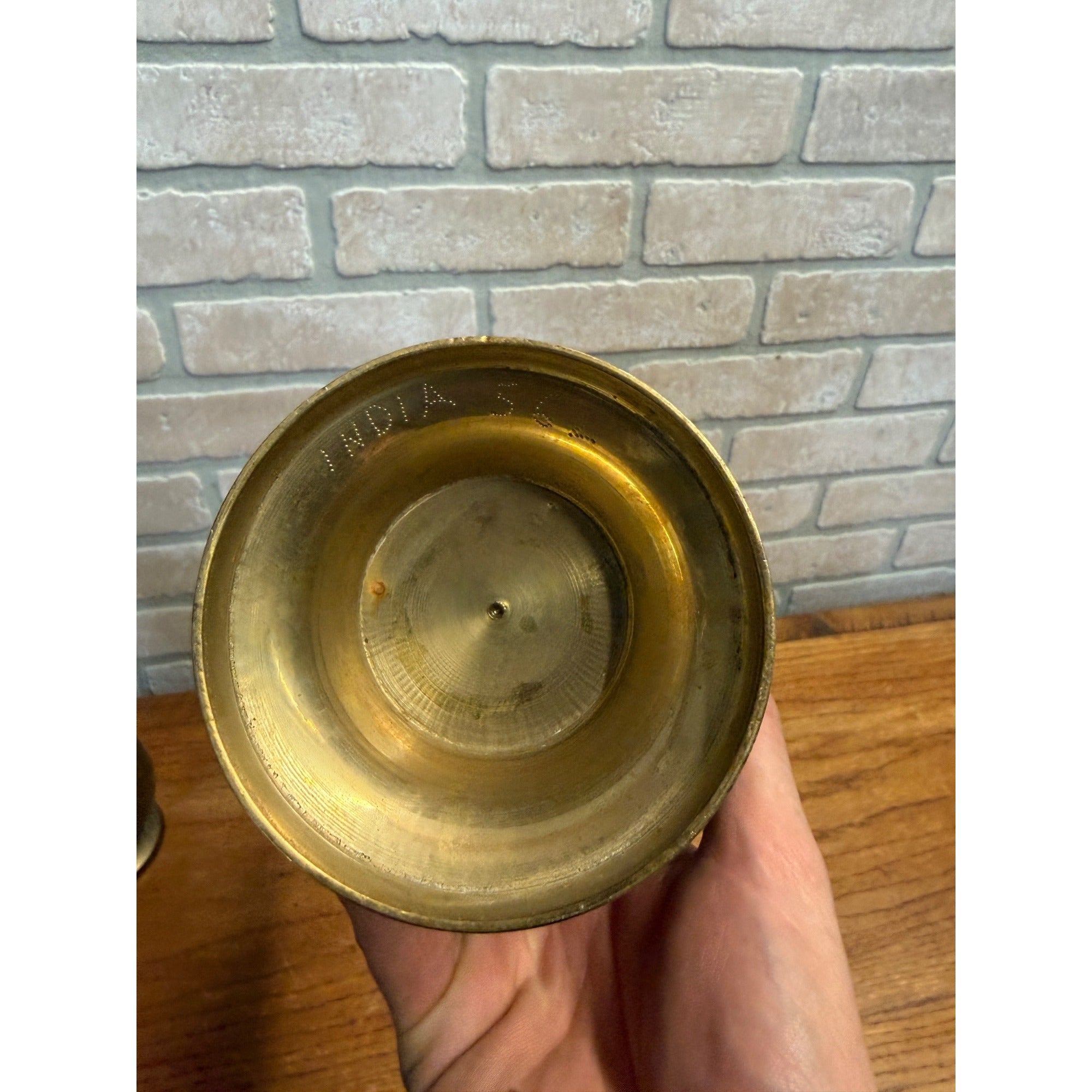 Vintage Footed Brass Vase Pair Hand-Carved Engravings Made In India Bohemian Decor
