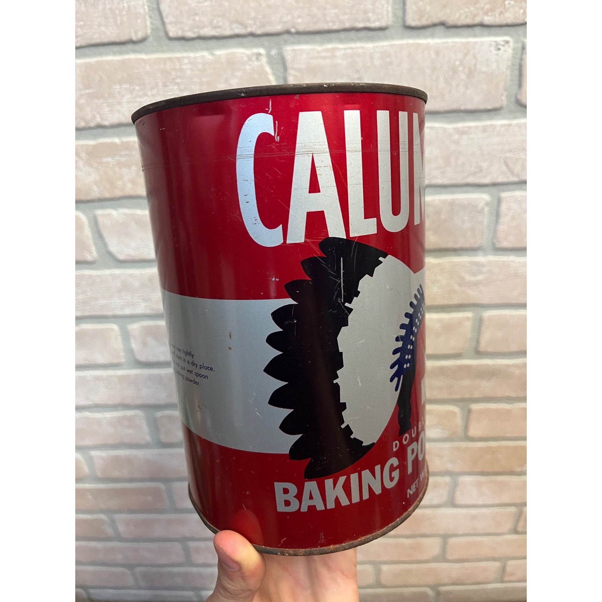 Vintage 1950s Calumet Baking Powder Tin Advertising Can Kitchen Decor 5lb Large