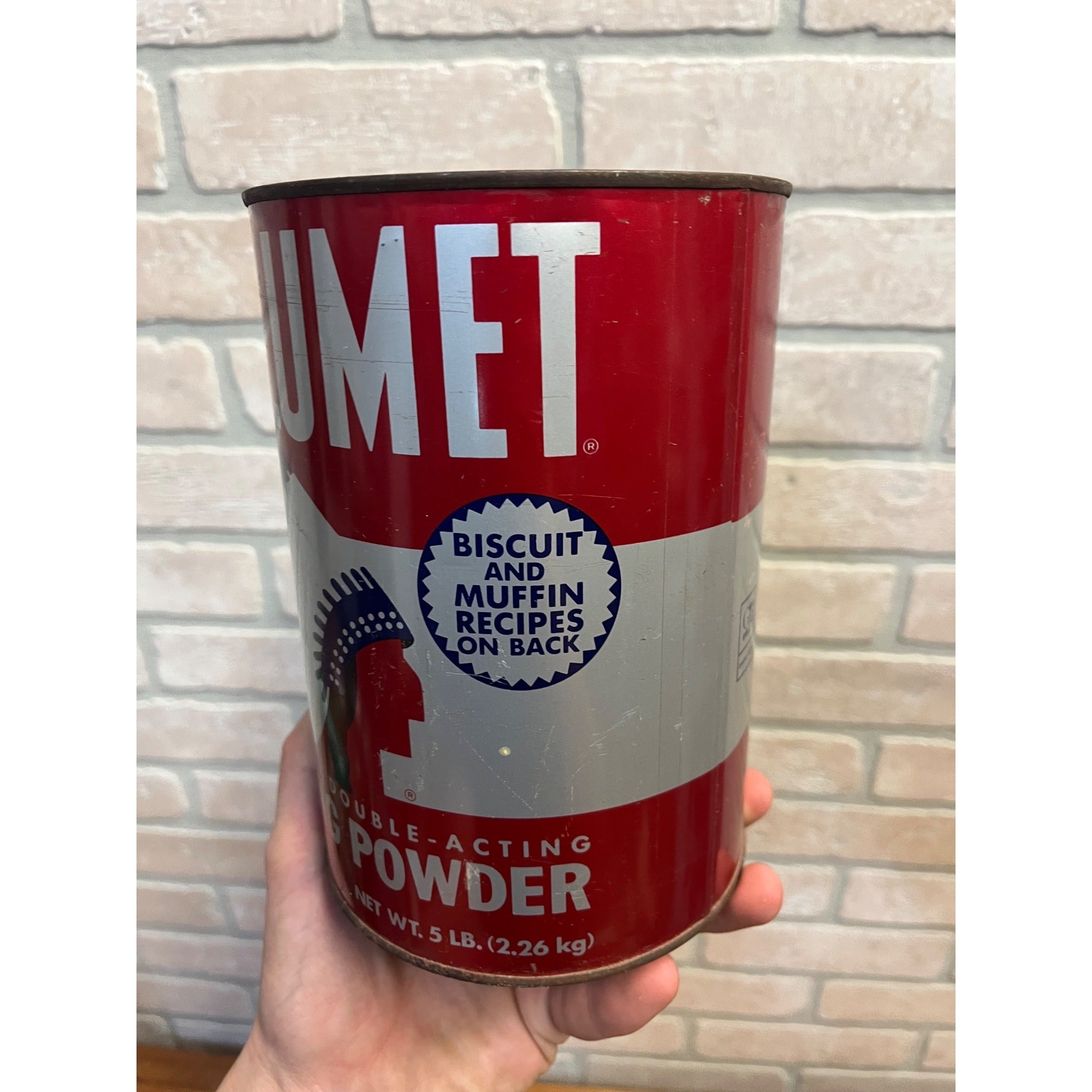 Vintage 1950s Calumet Baking Powder Tin Advertising Can Kitchen Decor 5lb Large