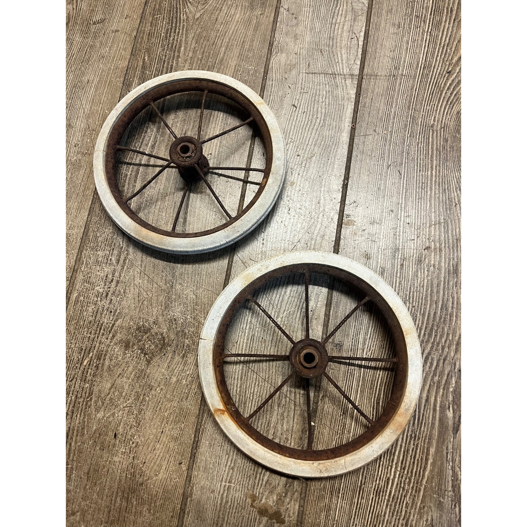 Antique Vintage Baby Buggy Carriage Hard White Rubber Wheels Tires 7.5" Dia