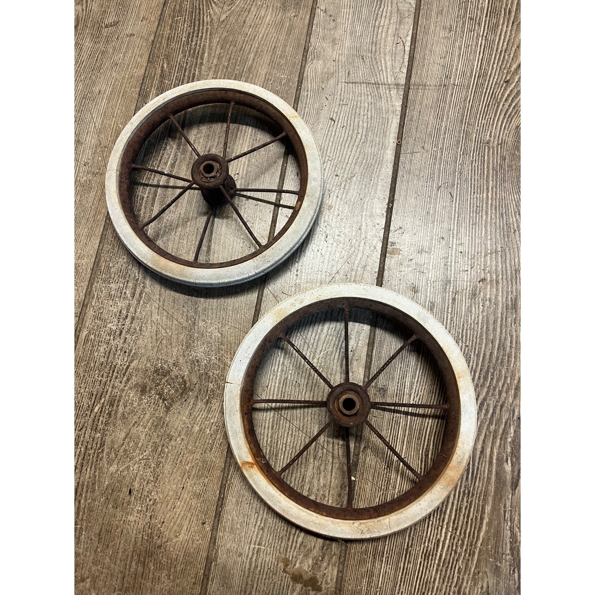 Antique Vintage Baby Buggy Carriage Hard White Rubber Wheels Tires 7.5" Dia