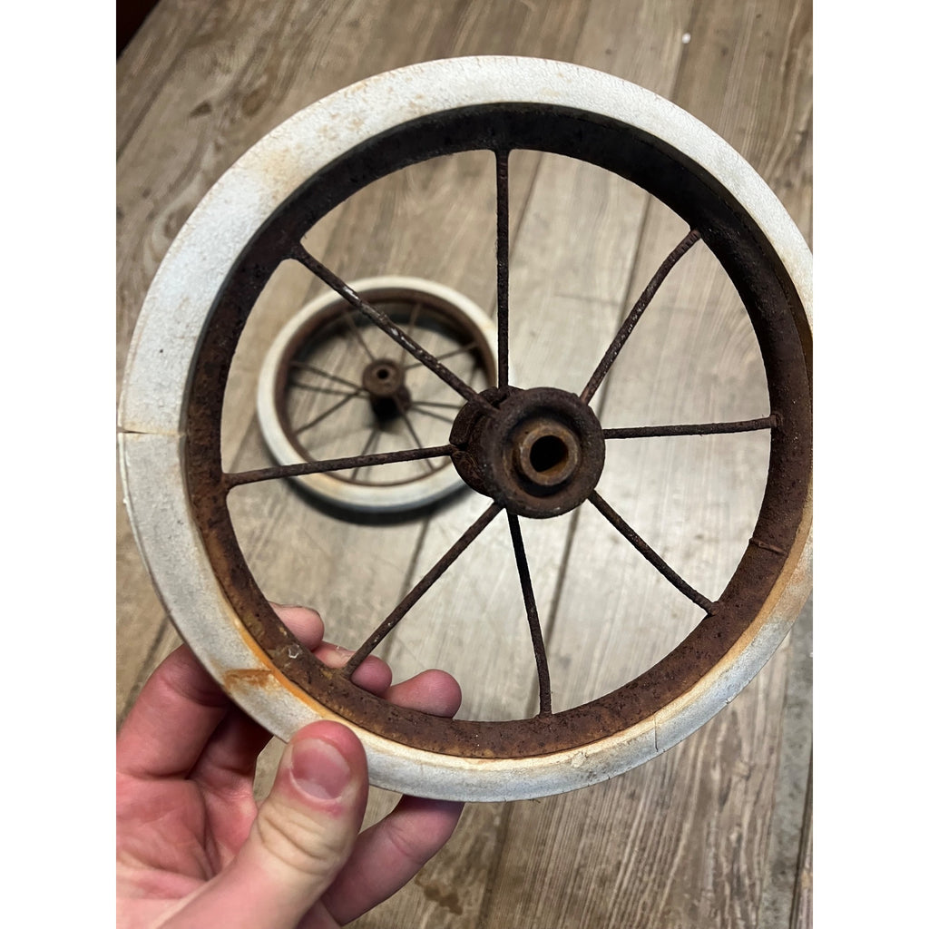 Antique Vintage Baby Buggy Carriage Hard White Rubber Wheels Tires 7.5" Dia