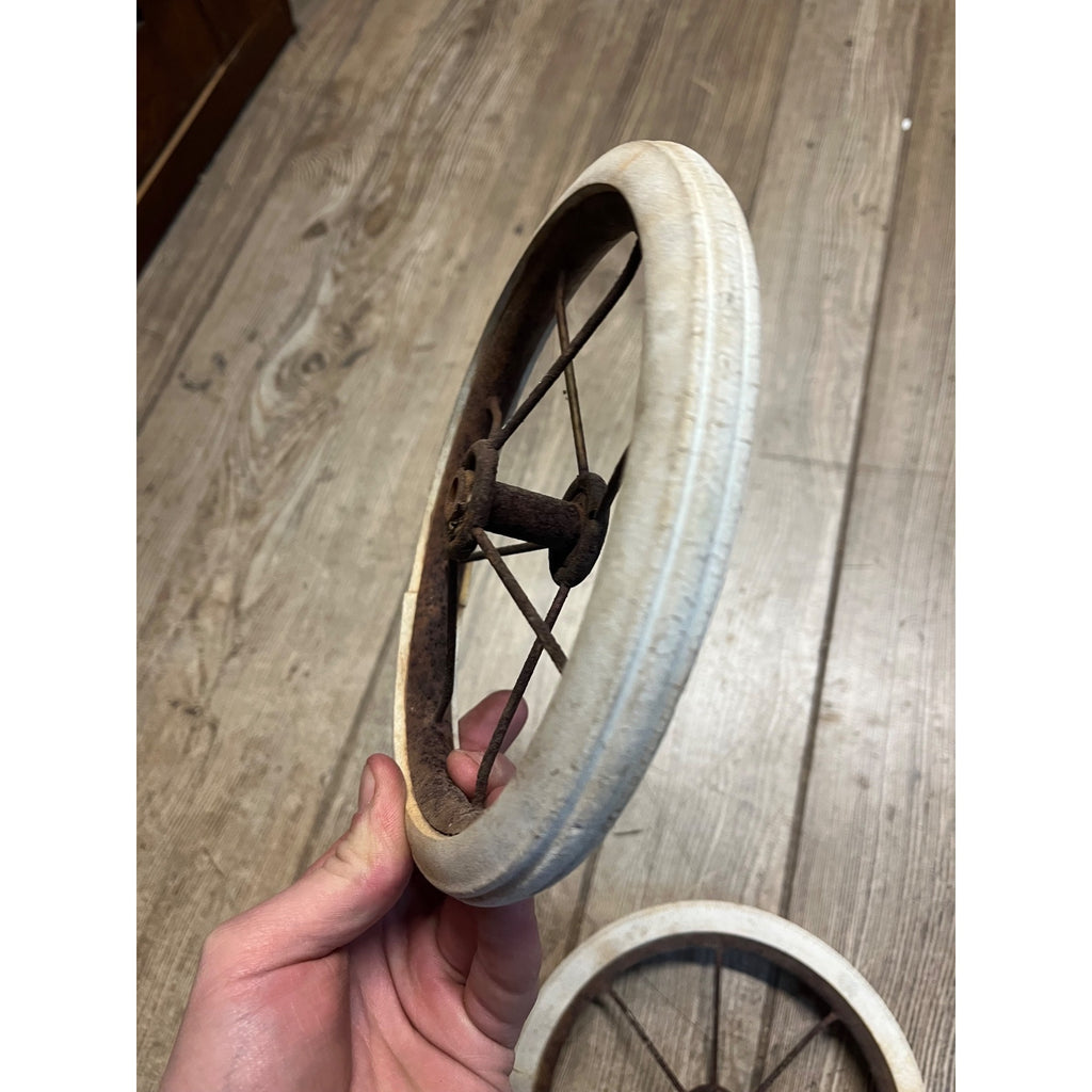 Antique Vintage Baby Buggy Carriage Hard White Rubber Wheels Tires 7.5" Dia