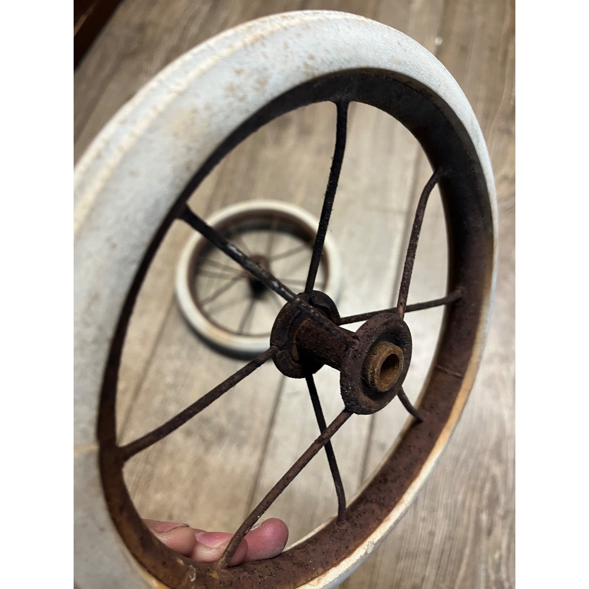 Antique Vintage Baby Buggy Carriage Hard White Rubber Wheels Tires 7.5" Dia