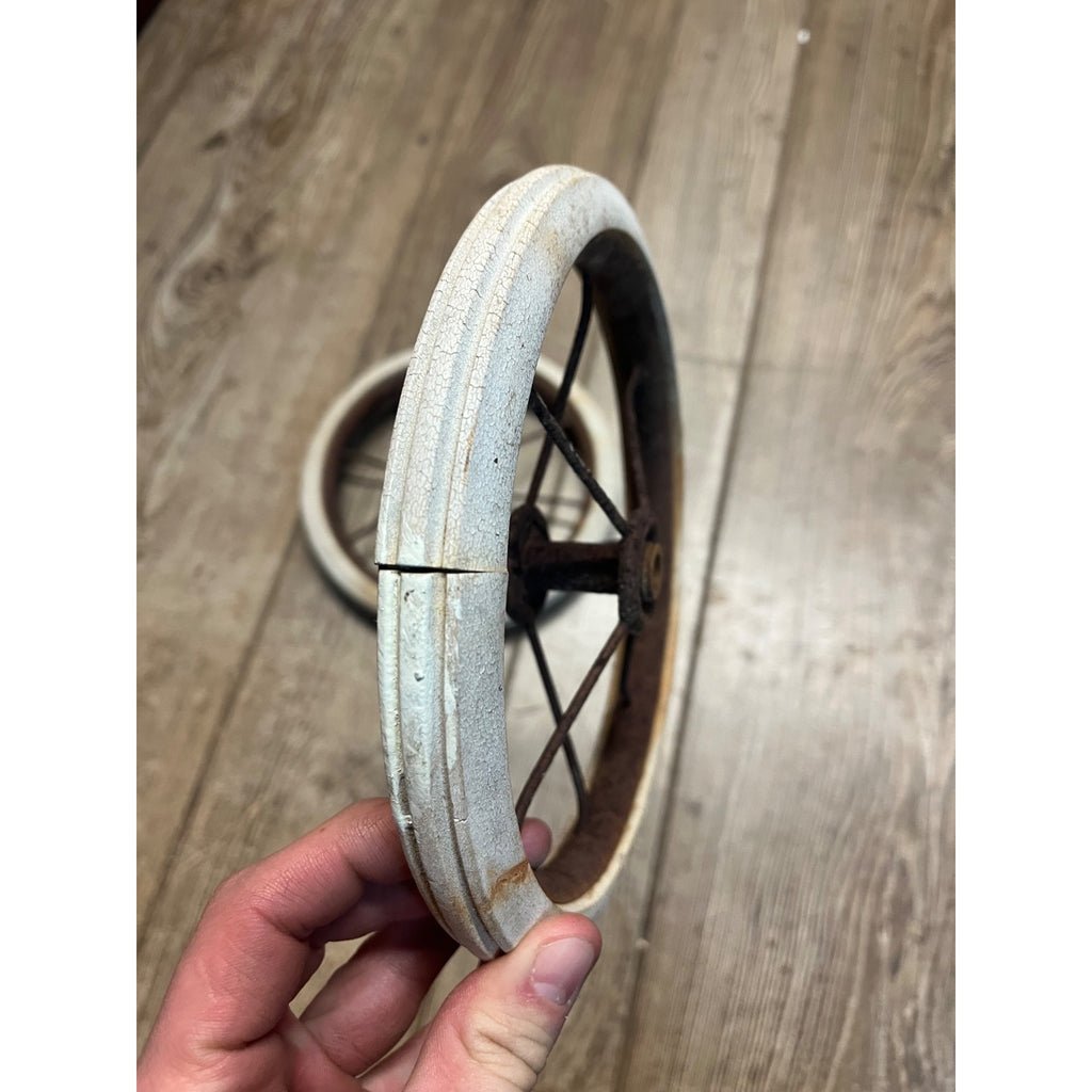Antique Vintage Baby Buggy Carriage Hard White Rubber Wheels Tires 7.5" Dia