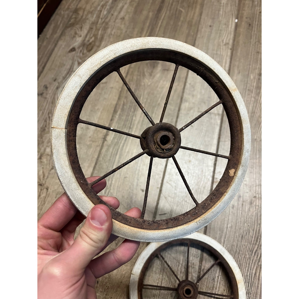 Antique Vintage Baby Buggy Carriage Hard White Rubber Wheels Tires 7.5" Dia