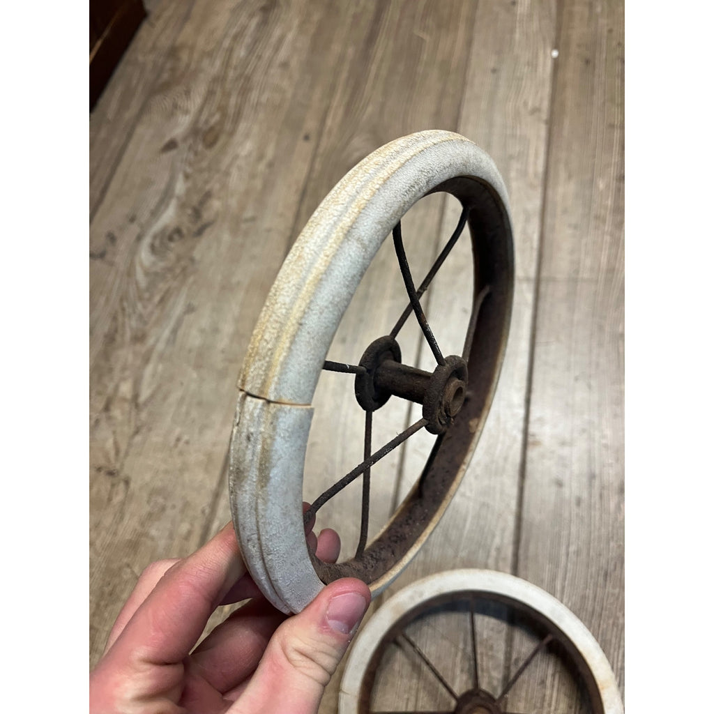 Antique Vintage Baby Buggy Carriage Hard White Rubber Wheels Tires 7.5" Dia