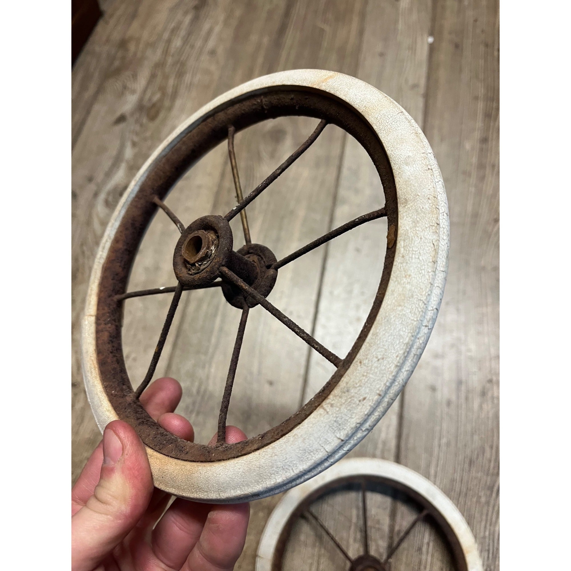 Antique Vintage Baby Buggy Carriage Hard White Rubber Wheels Tires 7.5" Dia