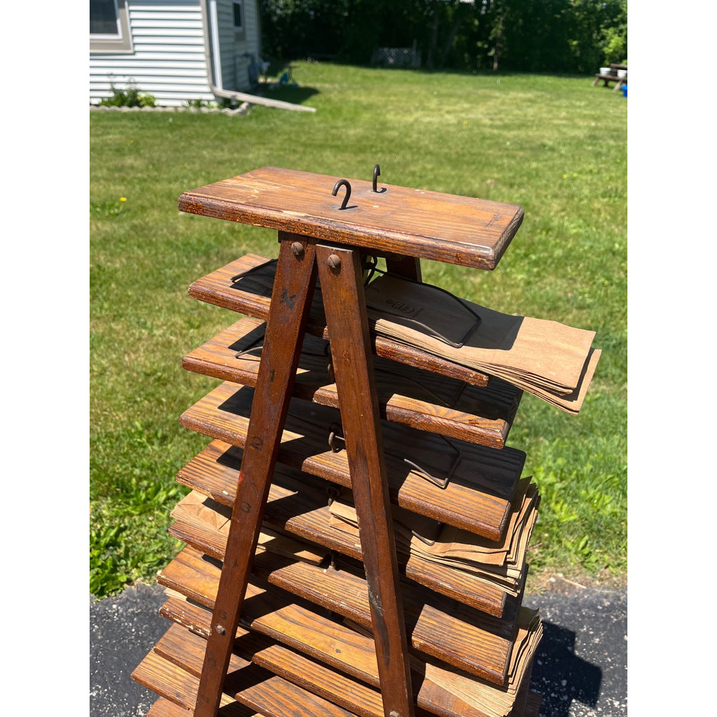 Antique 1900s Country Store Paper Bag Holder Rack General Store 12-Tier Shelf