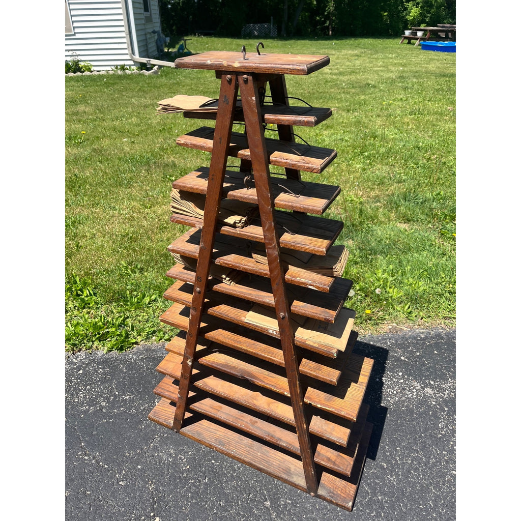 Antique 1900s Country Store Paper Bag Holder Rack General Store 12-Tier Shelf