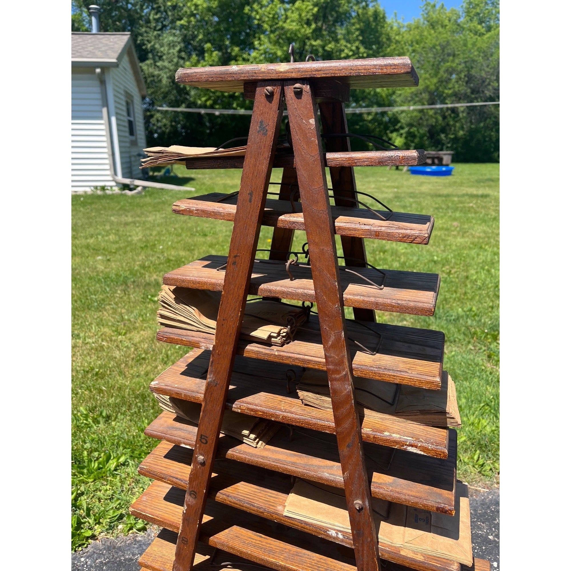 Antique 1900s Country Store Paper Bag Holder Rack General Store 12-Tier Shelf