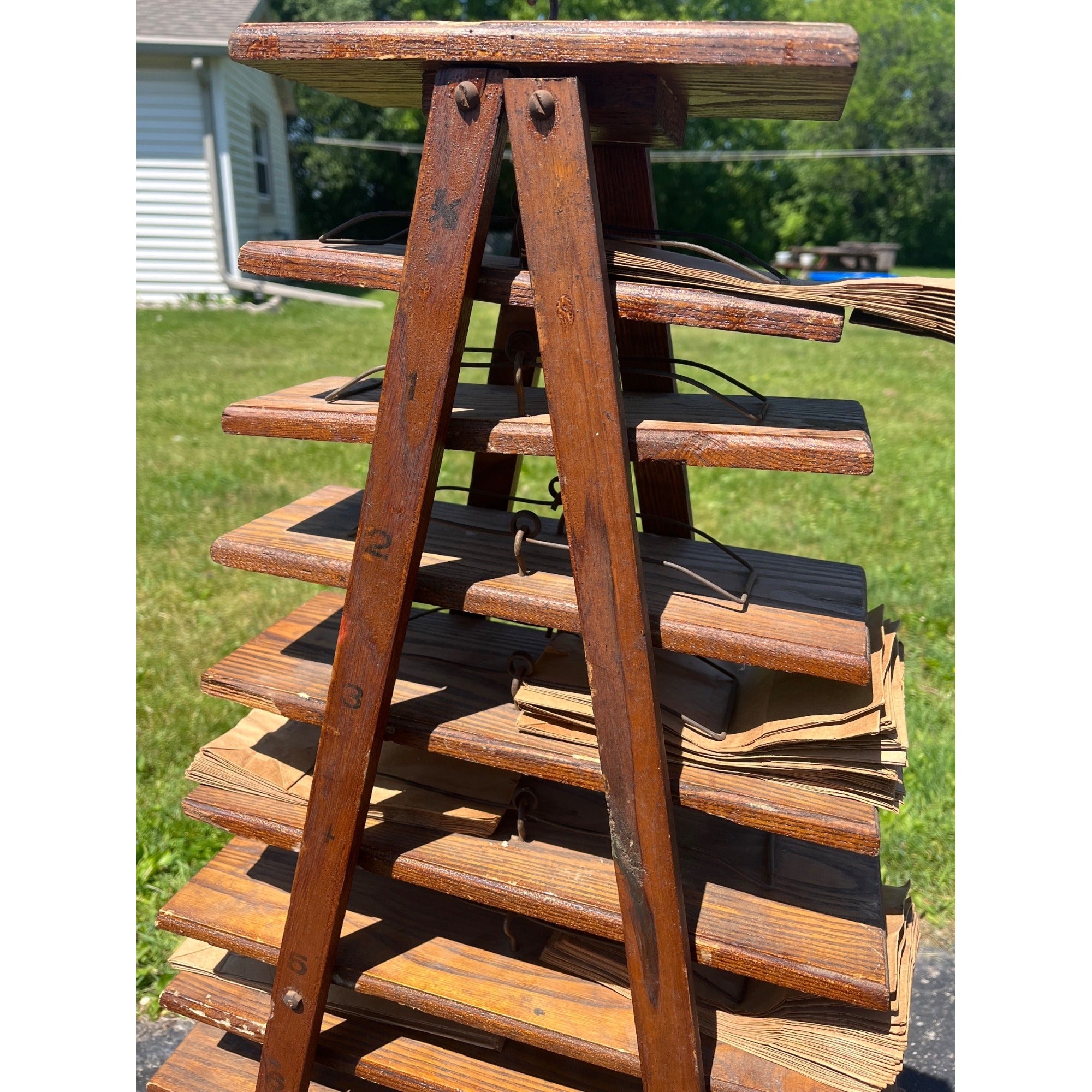 Antique 1900s Country Store Paper Bag Holder Rack General Store 12-Tier Shelf