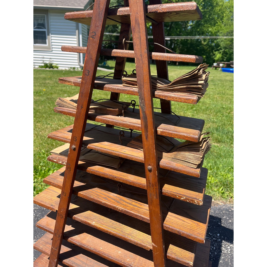 Antique 1900s Country Store Paper Bag Holder Rack General Store 12-Tier Shelf