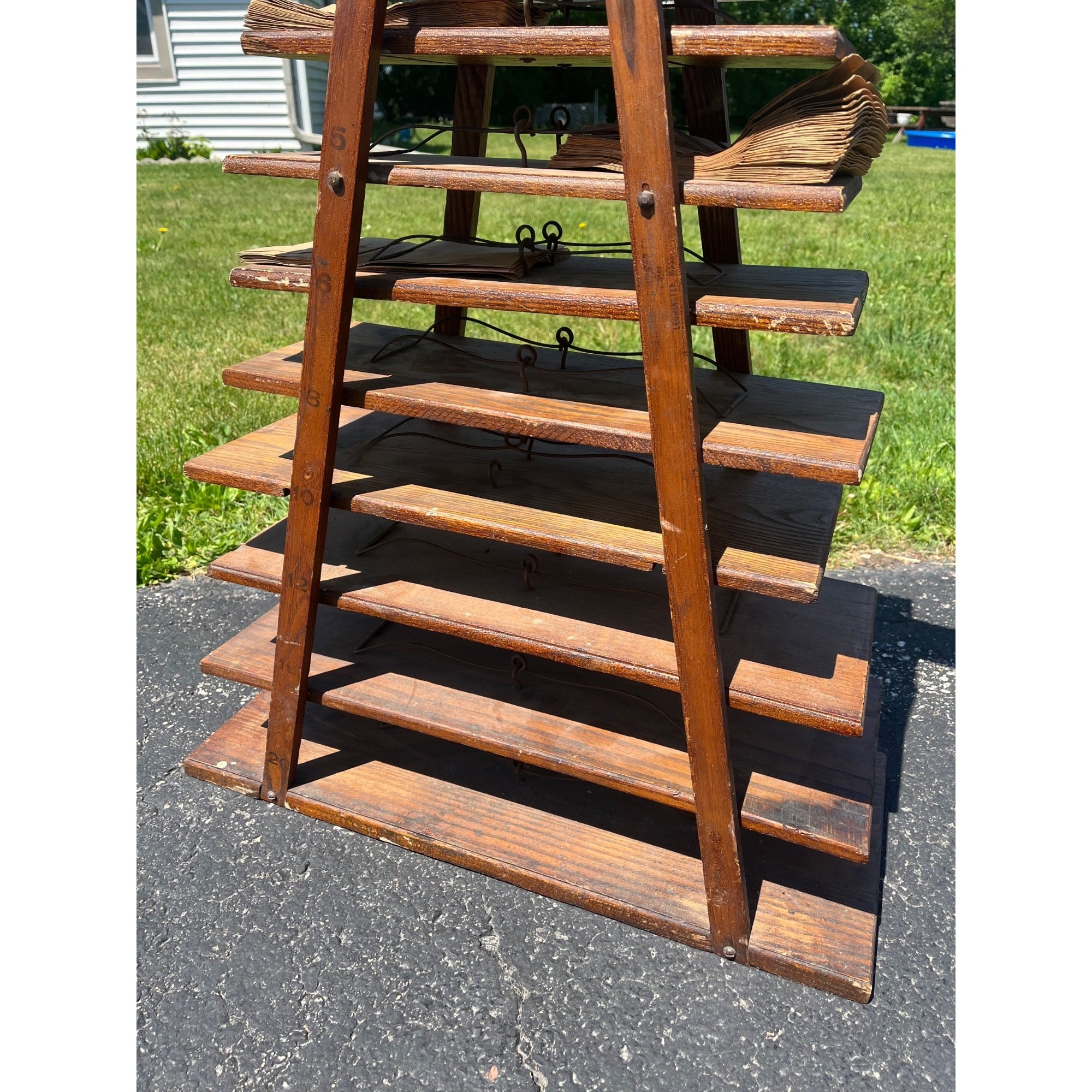 Antique 1900s Country Store Paper Bag Holder Rack General Store 12-Tier Shelf