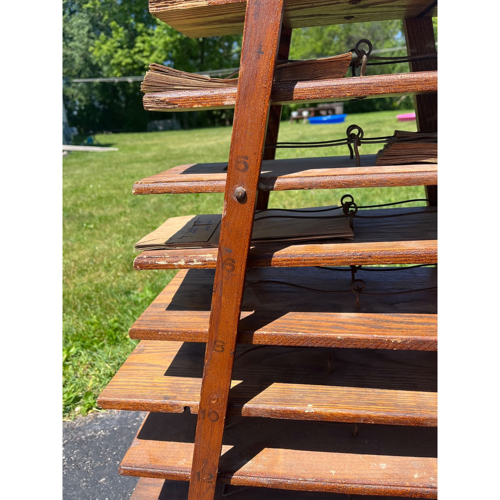 Antique 1900s Country Store Paper Bag Holder Rack General Store 12-Tier Shelf