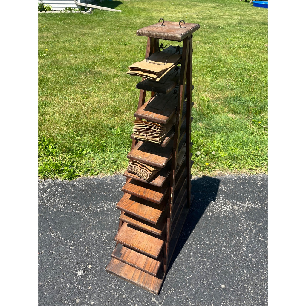 Antique 1900s Country Store Paper Bag Holder Rack General Store 12-Tier Shelf