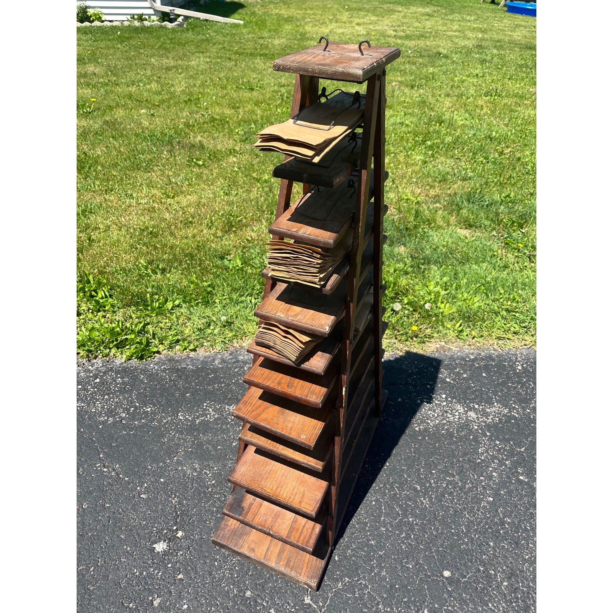 Antique 1900s Country Store Paper Bag Holder Rack General Store 12-Tier Shelf