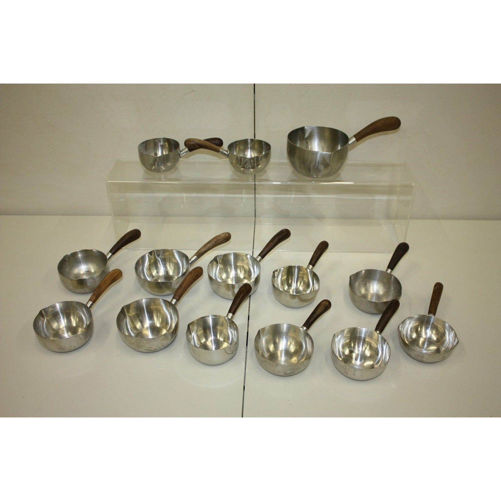 Vintage 1960s MCM Lundtofte Denmark Stainless Steel Rosewood Sauce Warmer Pans