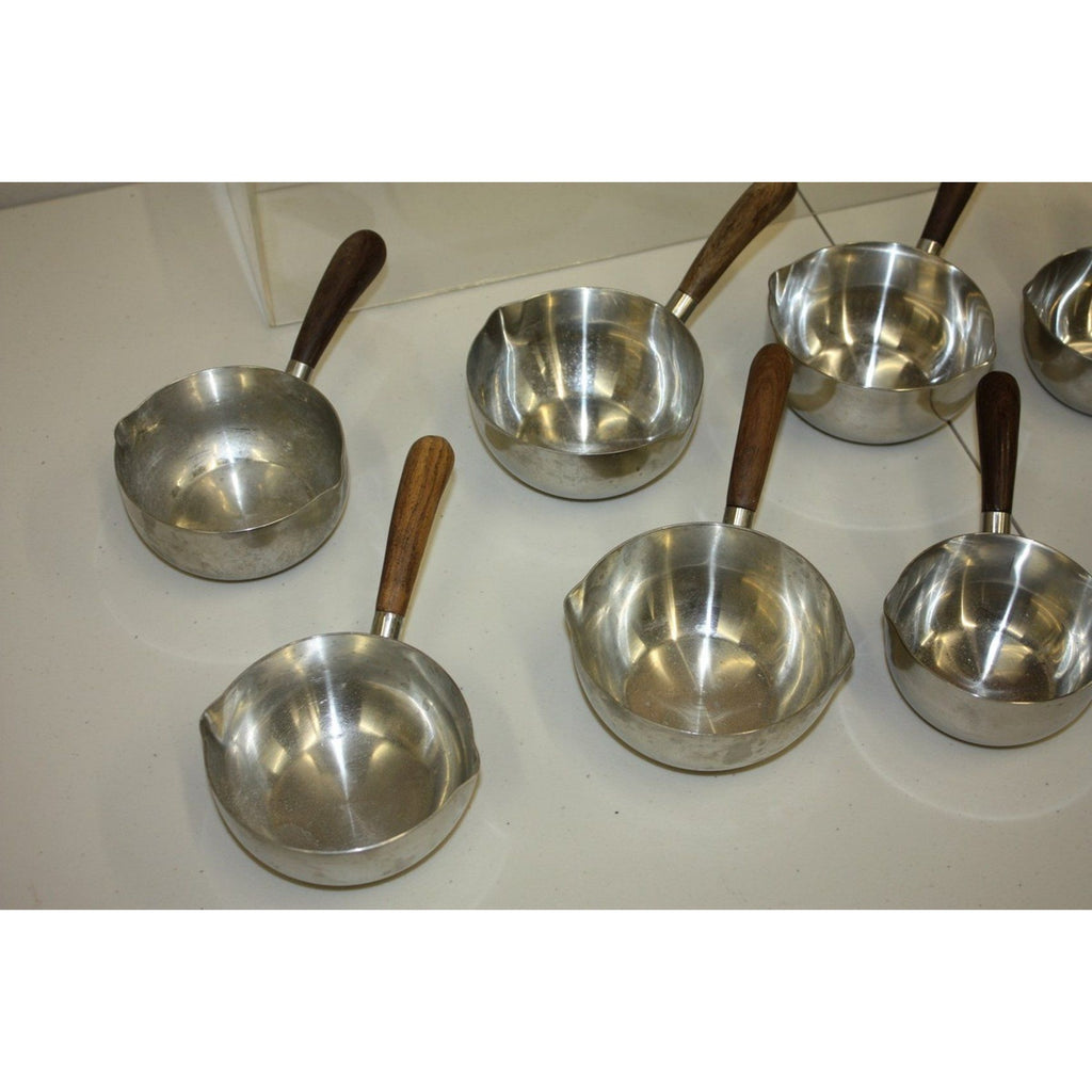 Vintage 1960s MCM Lundtofte Denmark Stainless Steel Rosewood Sauce Warmer Pans