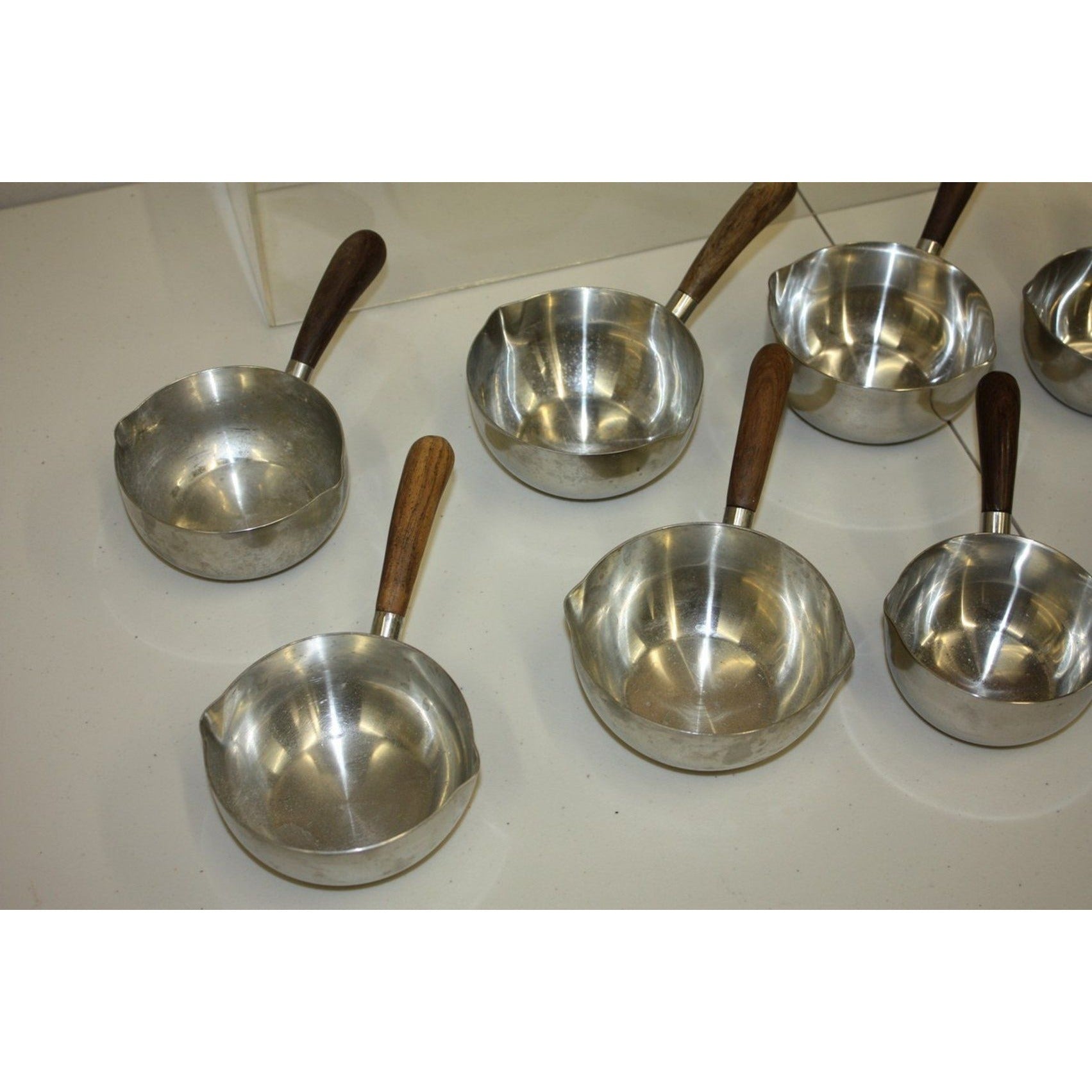 Vintage 1960s MCM Lundtofte Denmark Stainless Steel Rosewood Sauce Warmer Pans