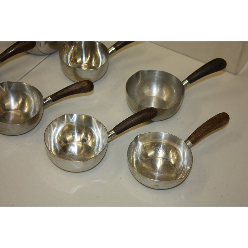 Vintage 1960s MCM Lundtofte Denmark Stainless Steel Rosewood Sauce Warmer Pans