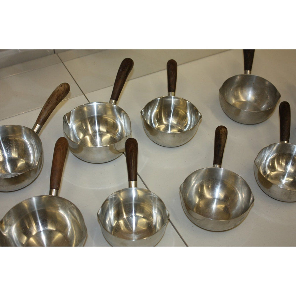 Vintage 1960s MCM Lundtofte Denmark Stainless Steel Rosewood Sauce Warmer Pans