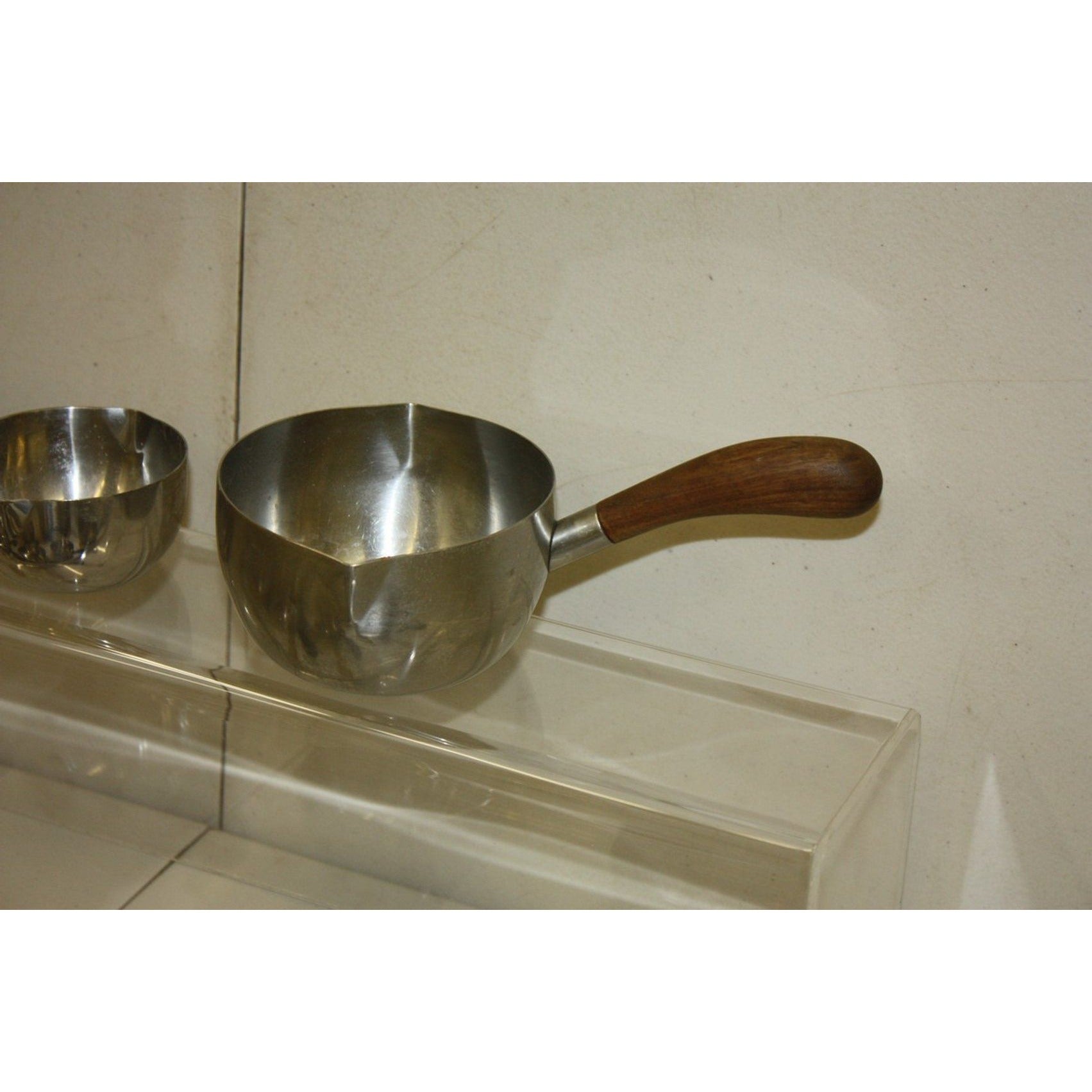 Vintage 1960s MCM Lundtofte Denmark Stainless Steel Rosewood Sauce Warmer Pans
