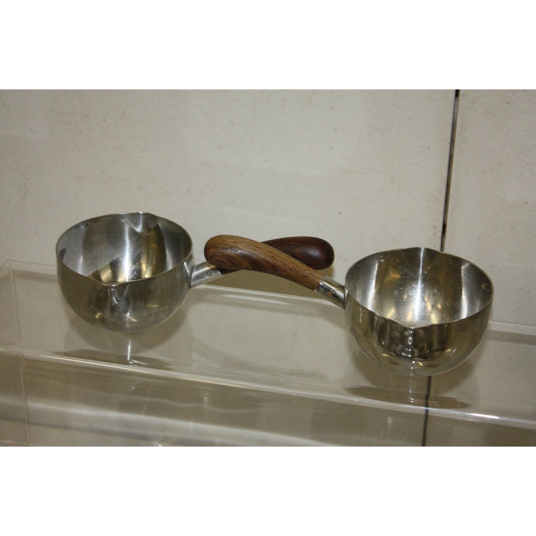 Vintage 1960s MCM Lundtofte Denmark Stainless Steel Rosewood Sauce Warmer Pans