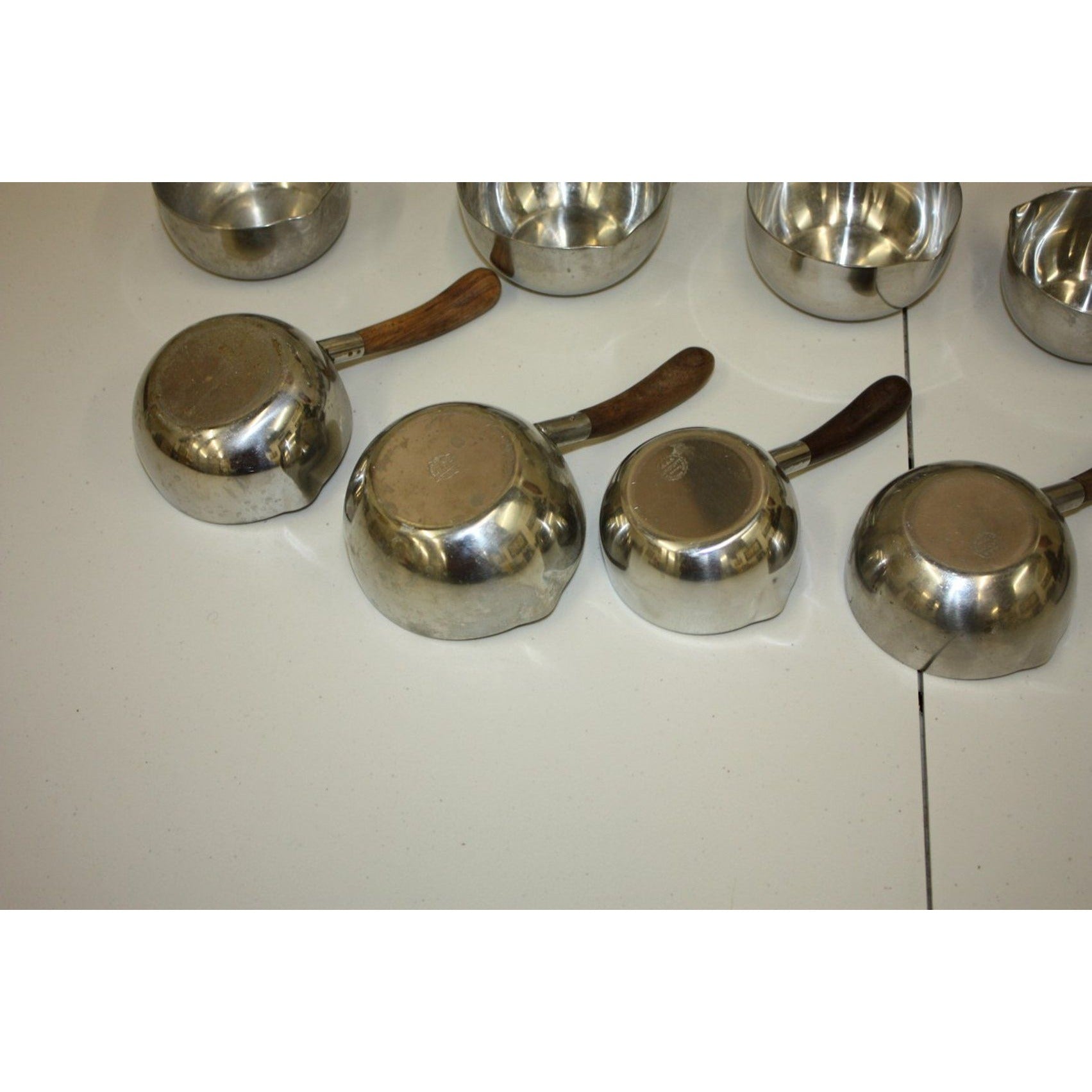 Vintage 1960s MCM Lundtofte Denmark Stainless Steel Rosewood Sauce Warmer Pans
