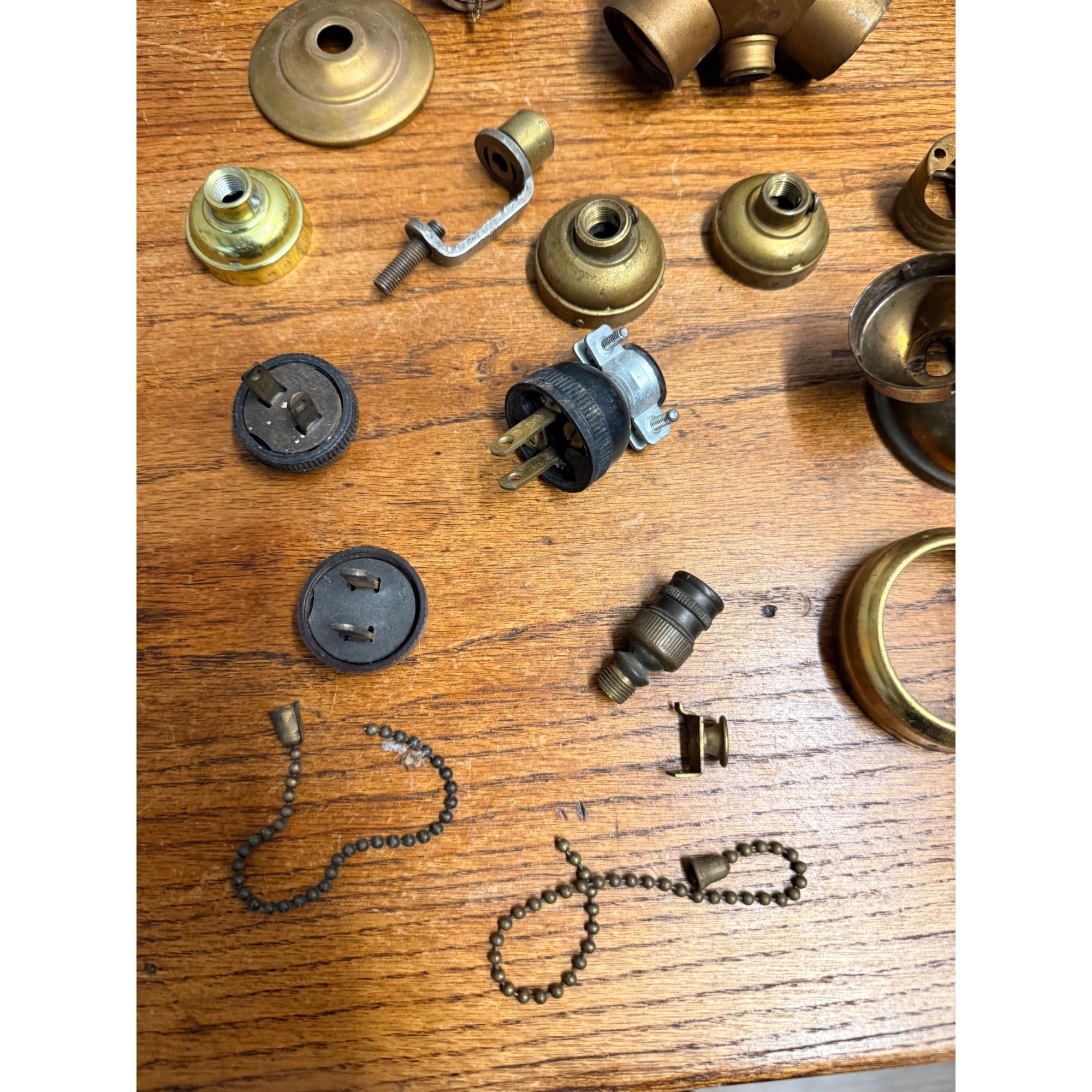 Vintage Lamps & Light Fixture Parts Lot Benjamin Double Socket, Collars, Plugs +