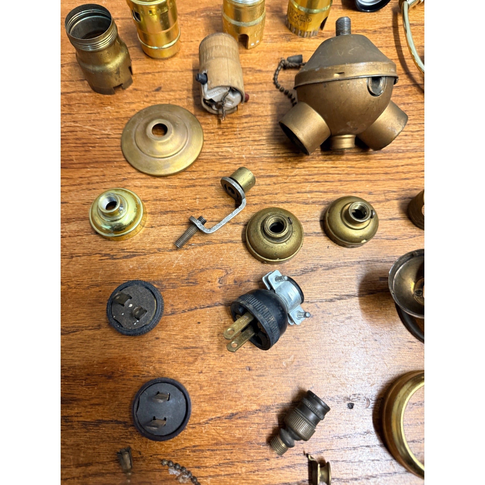 Vintage Lamps & Light Fixture Parts Lot Benjamin Double Socket, Collars, Plugs +