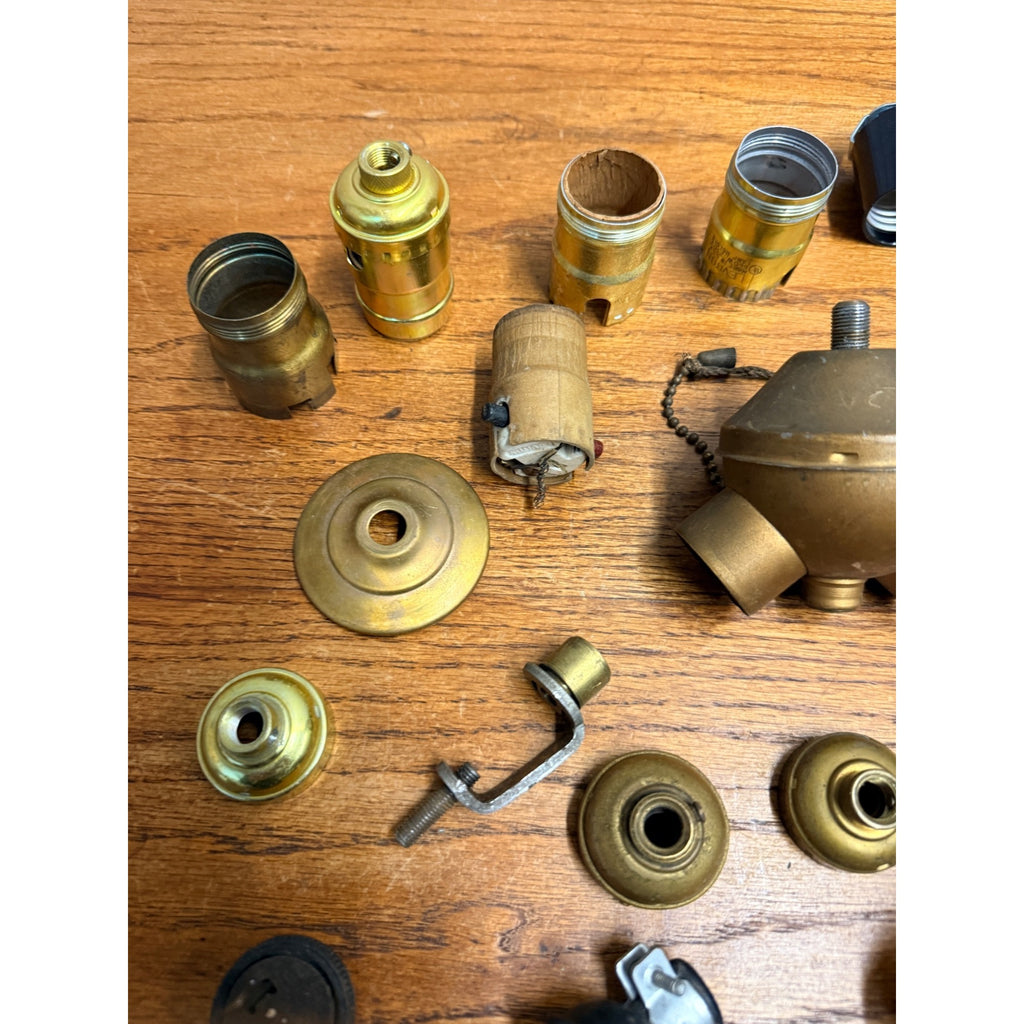 Vintage Lamps & Light Fixture Parts Lot Benjamin Double Socket, Collars, Plugs +