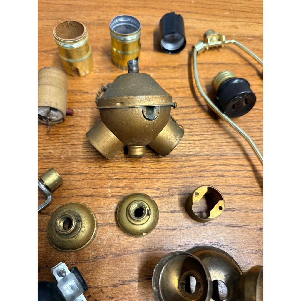 Vintage Lamps & Light Fixture Parts Lot Benjamin Double Socket, Collars, Plugs +