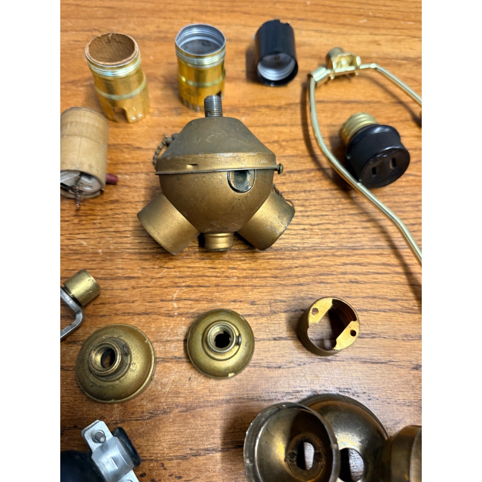 Vintage Lamps & Light Fixture Parts Lot Benjamin Double Socket, Collars, Plugs +