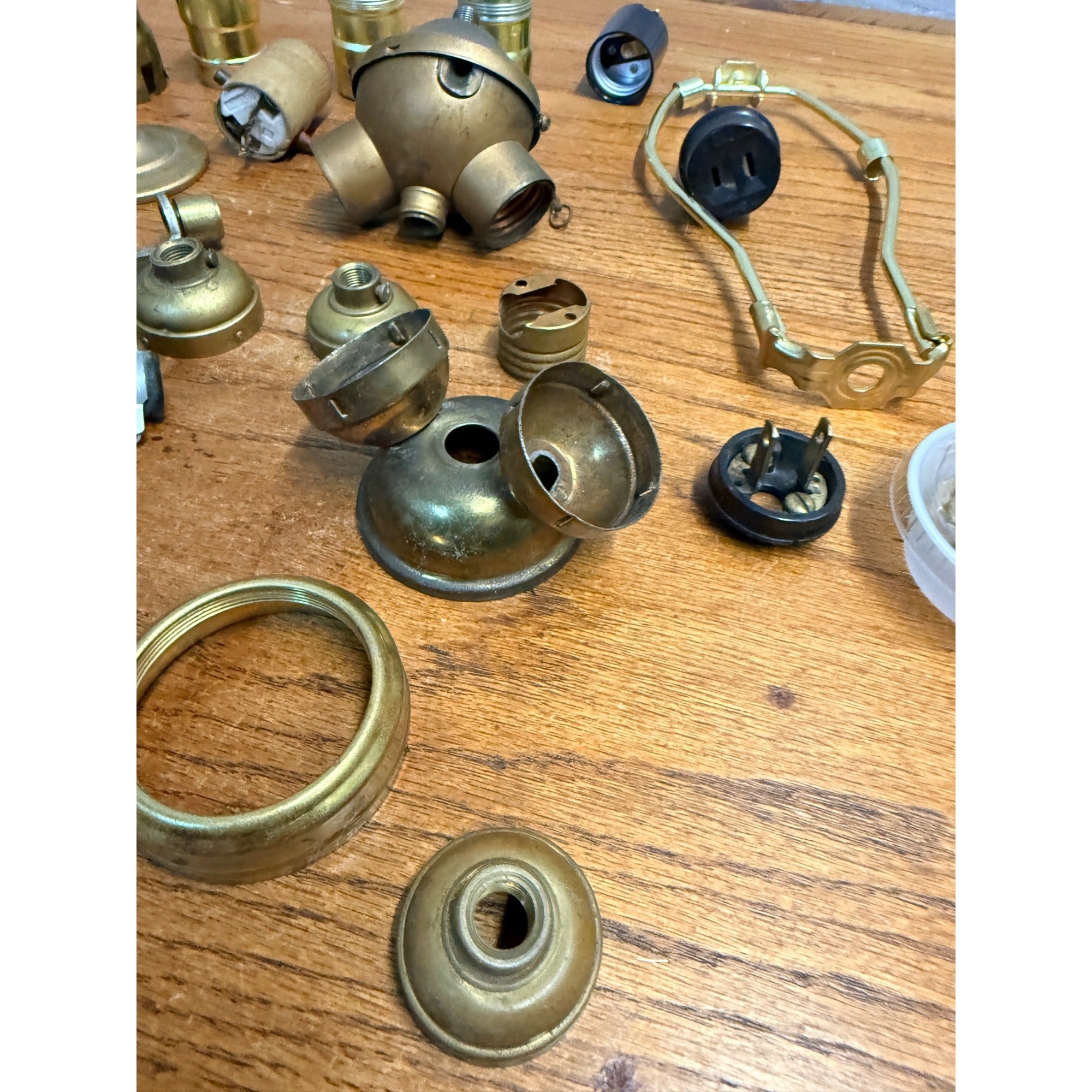 Vintage Lamps & Light Fixture Parts Lot Benjamin Double Socket, Collars, Plugs +
