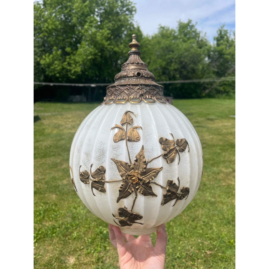 MCM Carl Falkenstein Hanging Swag Lamp White Glass Gold Mid Century