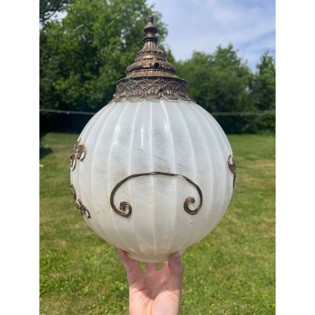 MCM Carl Falkenstein Hanging Swag Lamp White Glass Gold Mid Century