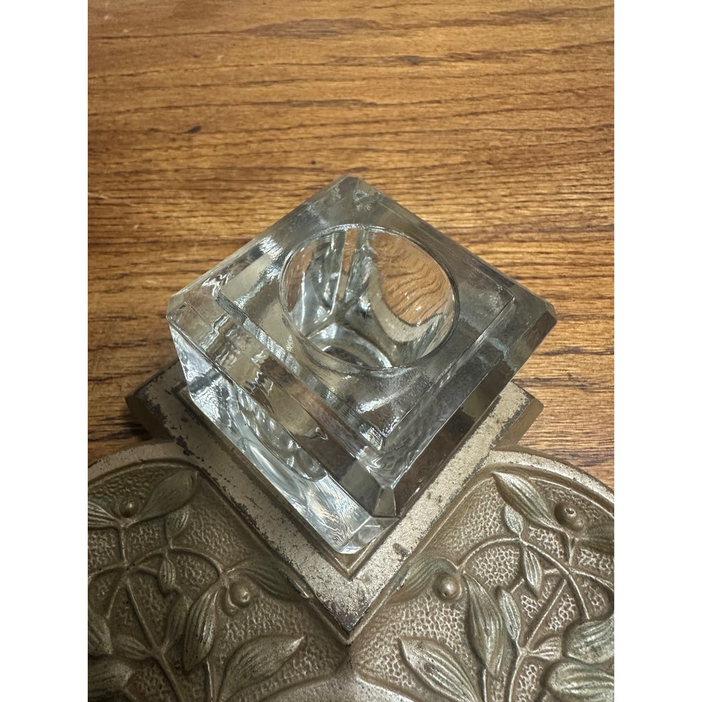 Antique Victorian Art Nouveau Cast Iron Inkwell Tray Woman