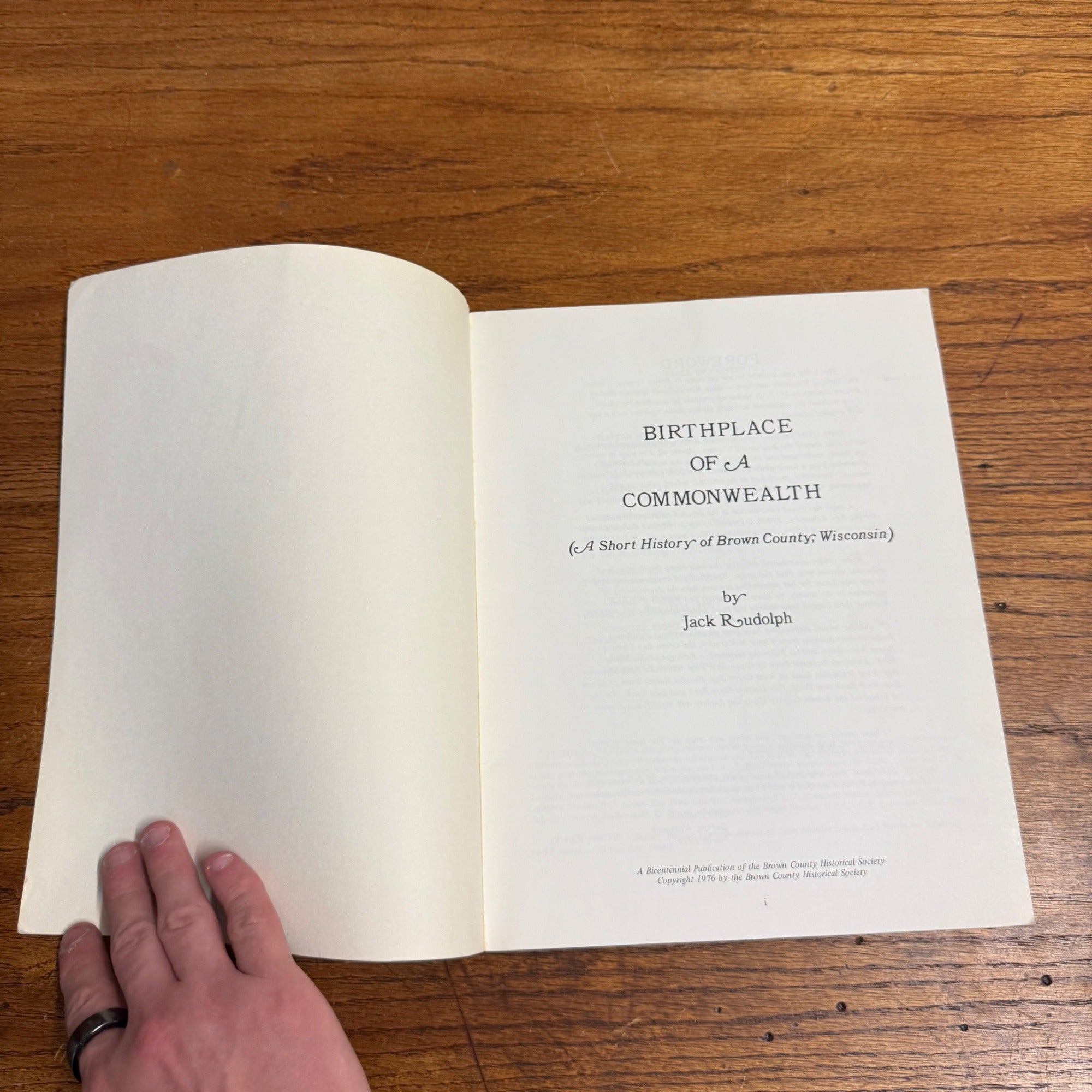 Birthplace of a Commonwealth A Short History of Brown County Wisconsin