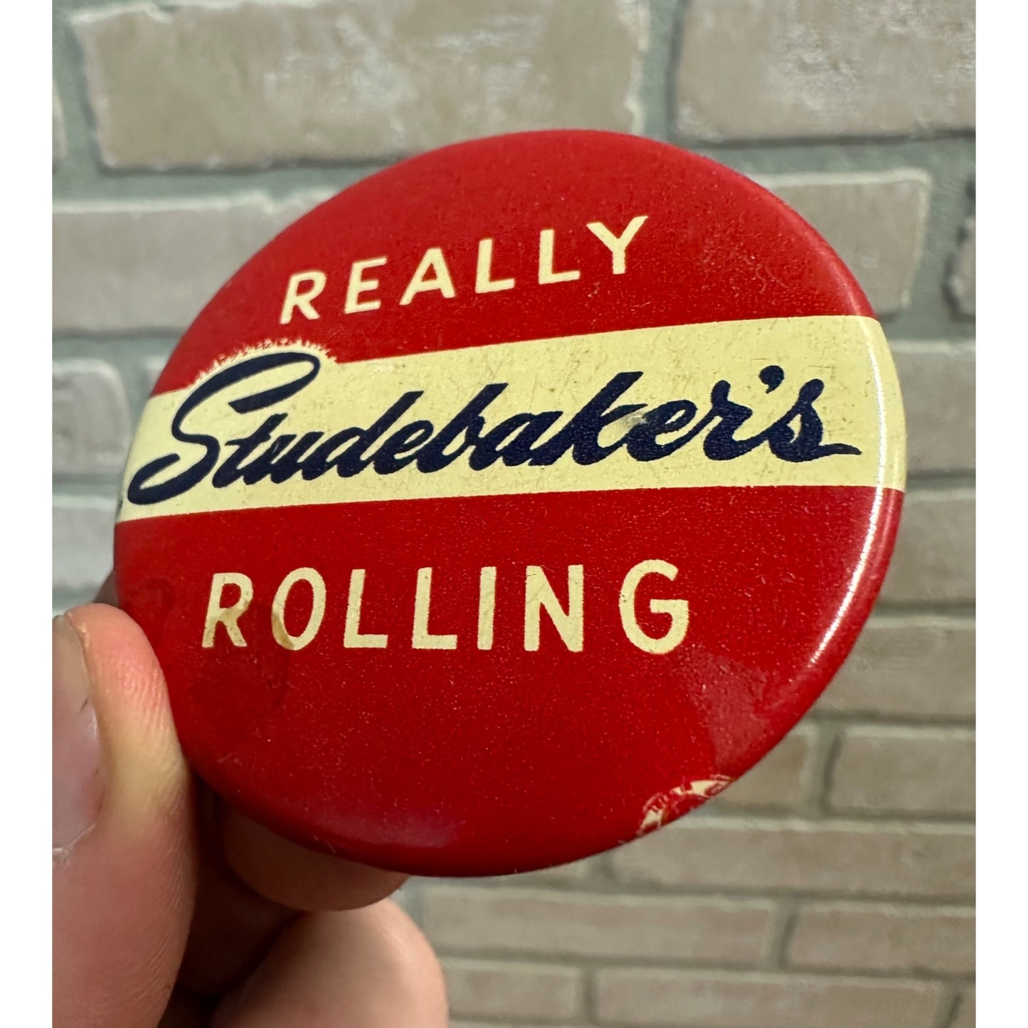 Vintage 1940s Studebakers Really Rolling Advertising Pin Car Button 2.25"