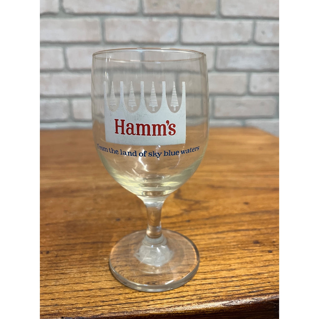 Vintage Hamm's Beer Stemmed Glass Land of Sky Blue Water 6"