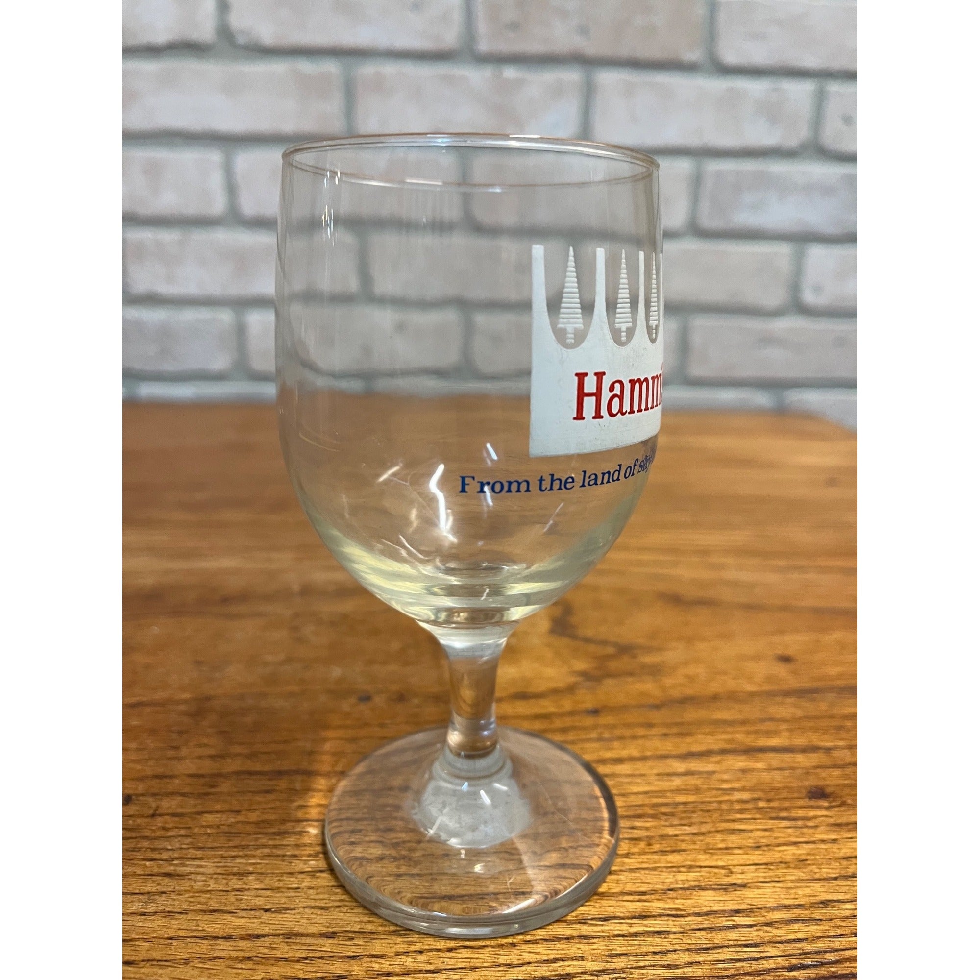 Vintage Hamm's Beer Stemmed Glass Land of Sky Blue Water 6"