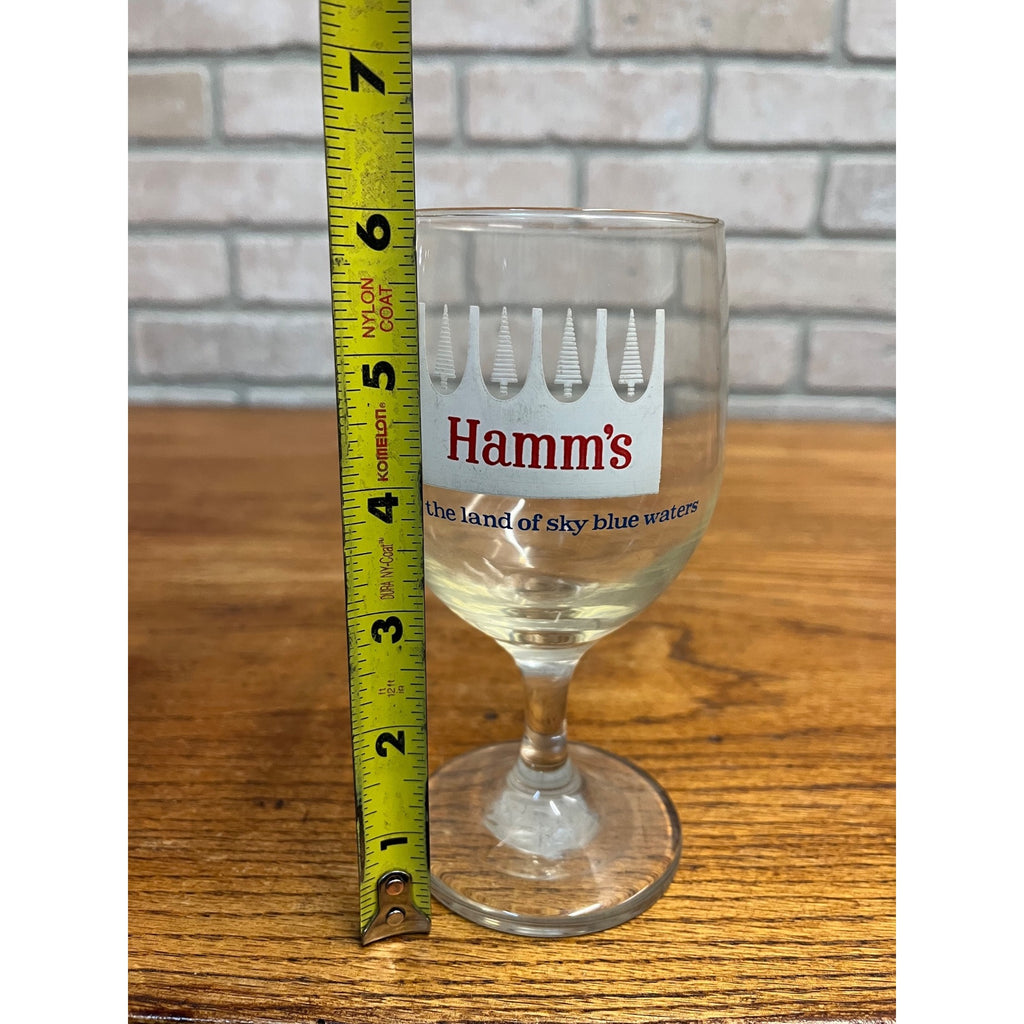 Vintage Hamm's Beer Stemmed Glass Land of Sky Blue Water 6"
