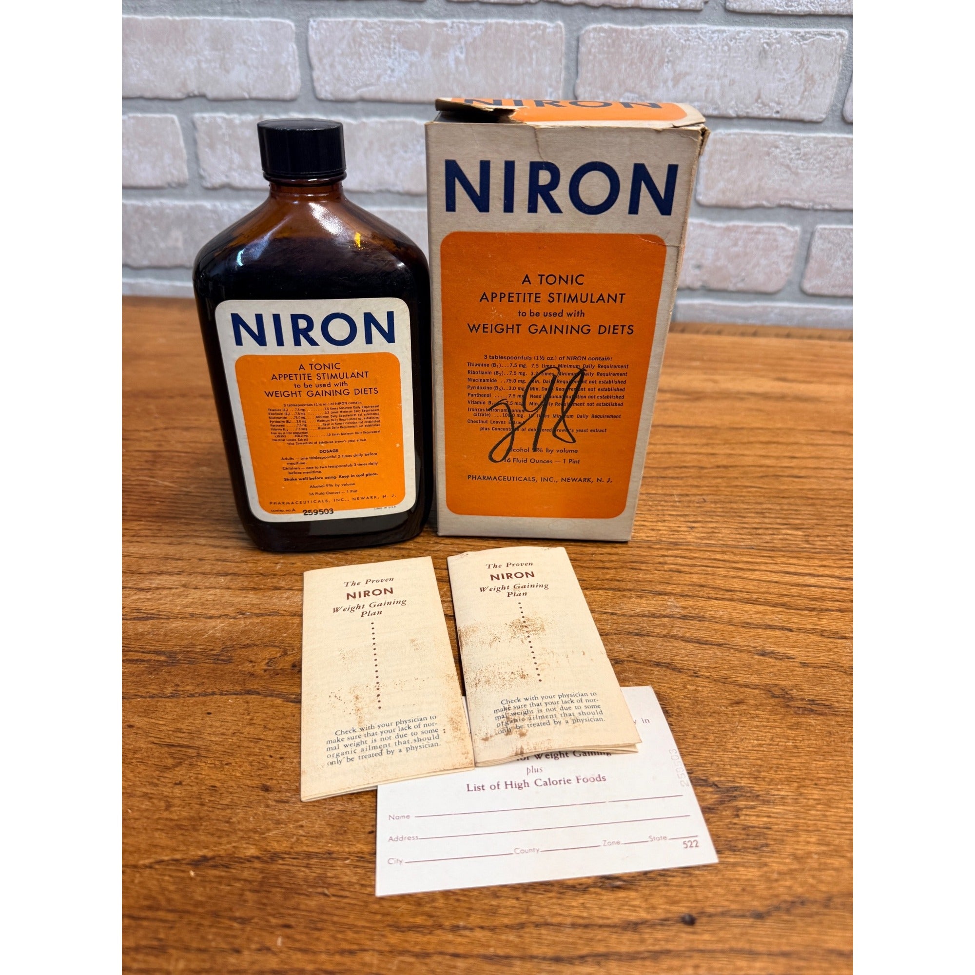 Vintage Niron Appetite Stimulate Tonic Weight Gain Formula Medicine Collectible