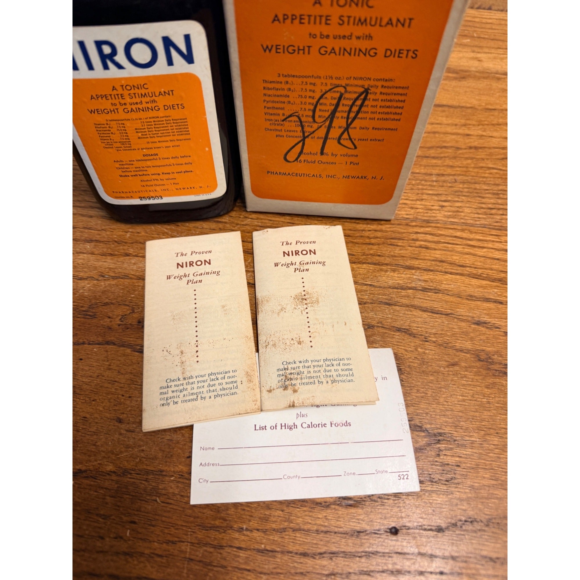 Vintage Niron Appetite Stimulate Tonic Weight Gain Formula Medicine Collectible