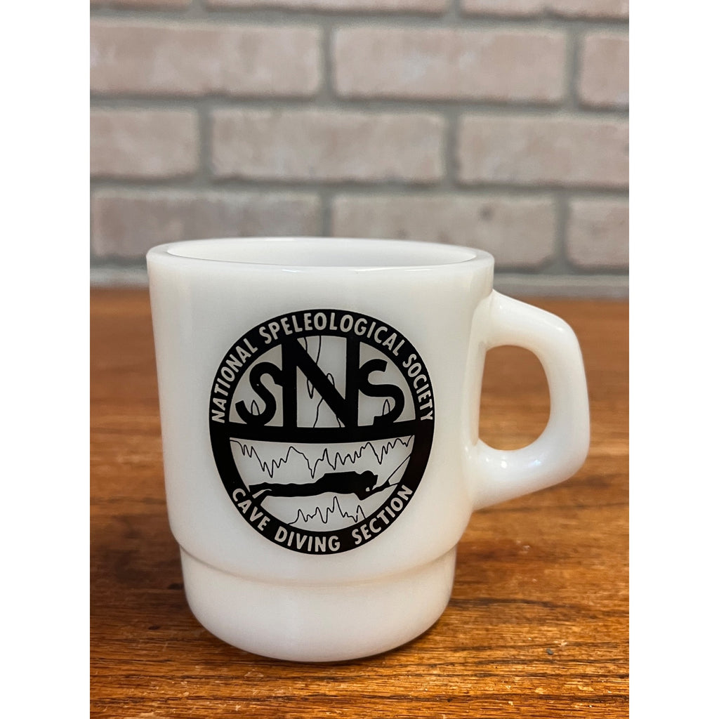 Vintage Galaxy Oven Milk Glass Small Mug NSS Speleological Cave Diving Scuba
