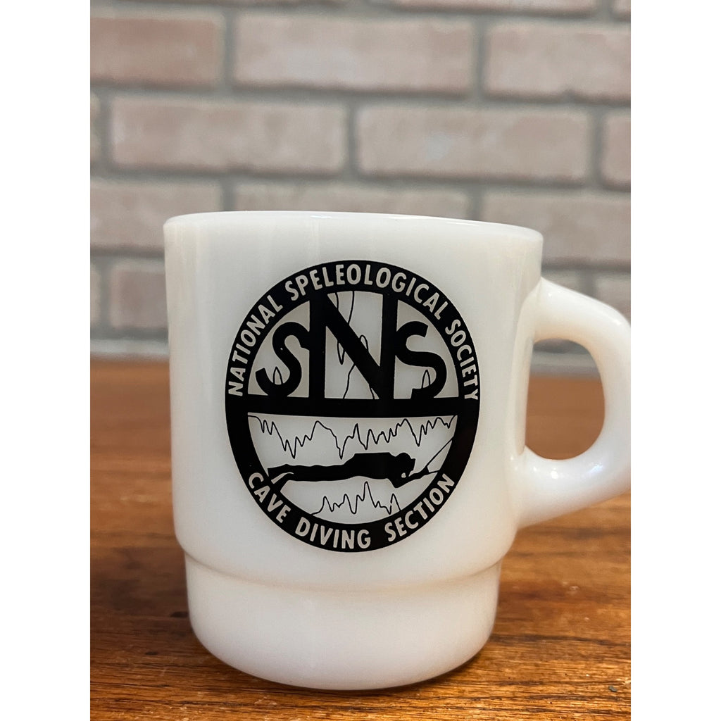 Vintage Galaxy Oven Milk Glass Small Mug NSS Speleological Cave Diving Scuba