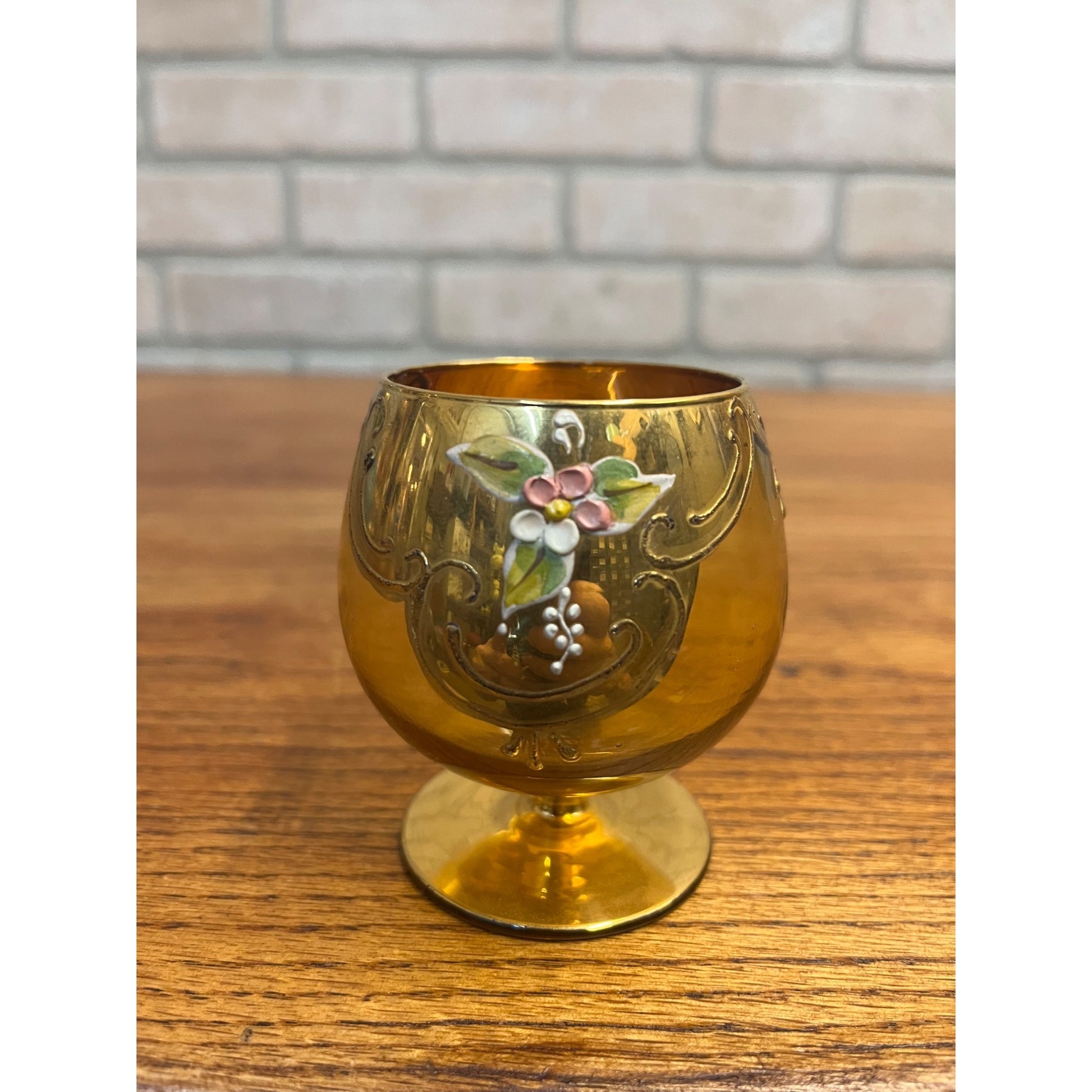 Vintage Bohemian Czech Cordial Sniffer Glass Gold Hand Painted Enamel